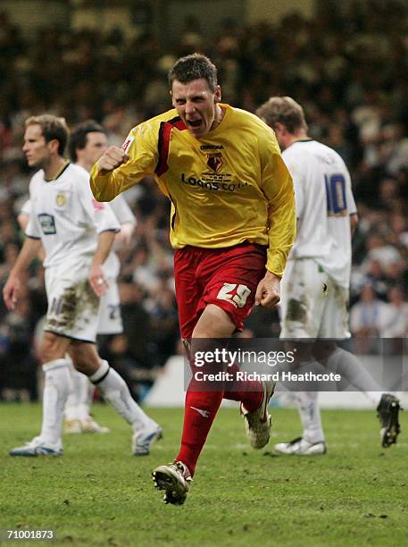 Darius Henderson of Watford celebrates after scoring his team's third goal from the penalty spot during the Coca-Cola Championship Playoff Final...