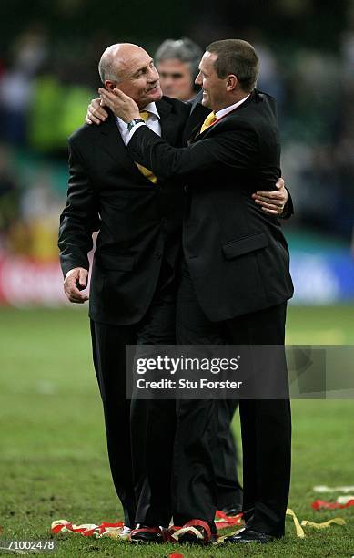 Adrian Boothroyd the Watford Manager celebrates with Club Pyschologist Keith Minchin during the Coca-Cola Championship Playoff Final between Leeds...
