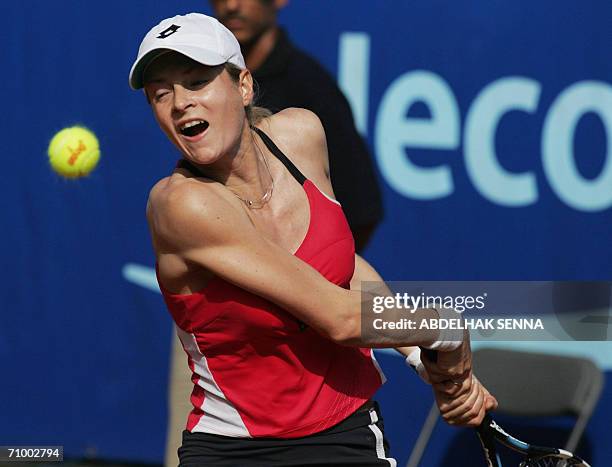 Martina Sucha of Slovakia returns a ball to Meghan Shaughnessy 21 May 2006 in the 145,000 dollar clay court WTA Rabat Open in Rabat. Shaughnessy beat...