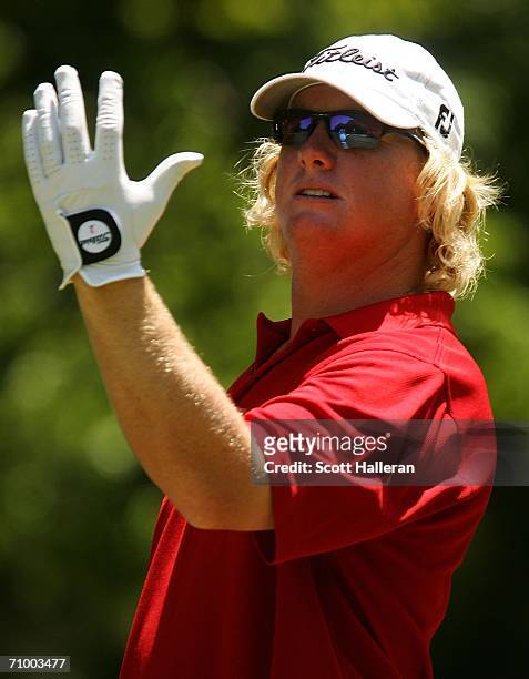 Charley Hoffman waits on the fourth tee during the final round of the Bank of America Colonial at Colonial Country Club on May 21, 2006 in Ft. Worth,...