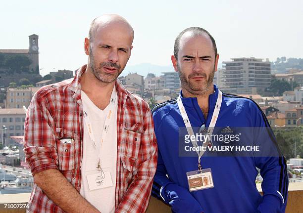 French director Philippe Parreno and British film-maker Douglas Gordon pose on the Terrace of the Camera d'Or during the 59th edition of the...