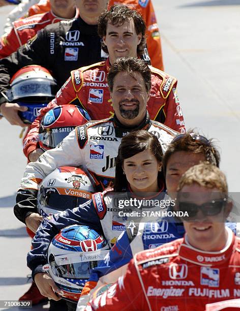 New York, UNITED STATES: Rahal Letterman Racing driver Danica Patrick stands with the starting line up for the Indianapolis 500 on the flight deck of...