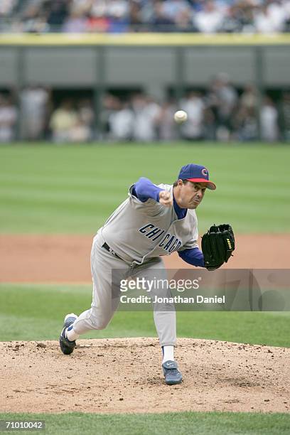 Starting pitcher Greg Maddux of the Chicago Cubs delivers a pitch against the Chicago White Sox on May 19, 2006 at U.S. Cellular Field in Chicago,...