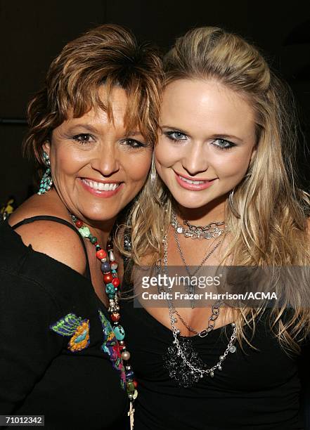 Singer Miranda Lambert poses with her mother Beverly Lambert backstage during the Academy Of Country Music New Artists' Show held at the MGM Grand...