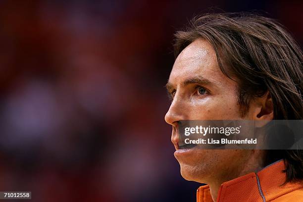 Steve Nash of the Phoenix Suns looks on before the start of game seven of the Western Conference Semifinals against the Los Angeles Clippers during...