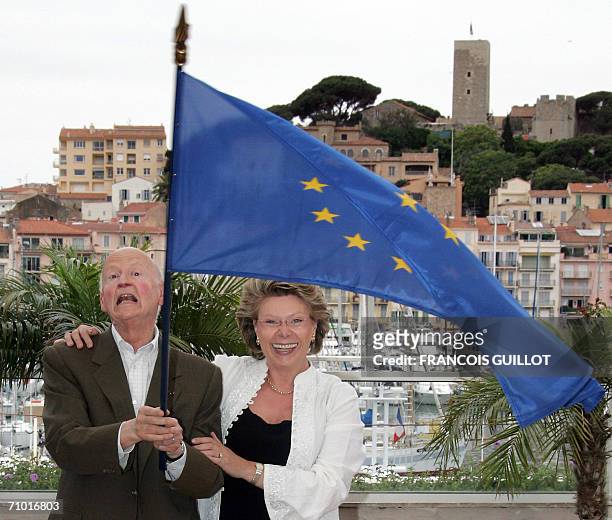 Festival President Gilles Jacob and EU Commissioner for Information Society and Media, Viviane Reding, pose during a photocall for the "New talent in...