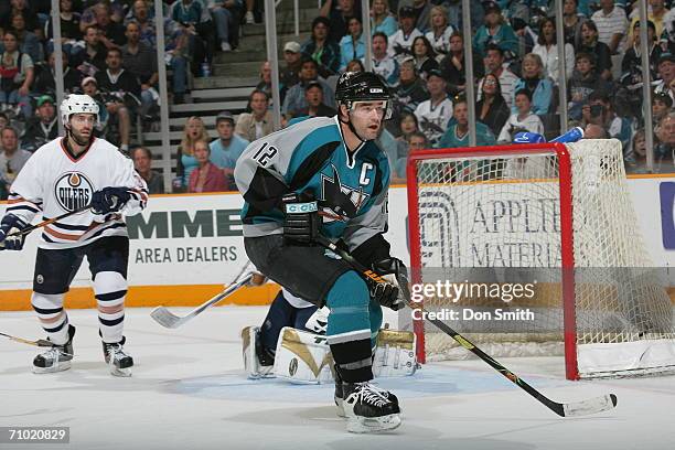 Patrick Marleau of the San Jose Sharks skates during game five of the Western Conference Semifinalsagainst the Edmonton Oilers on May 14, 2006 at the...