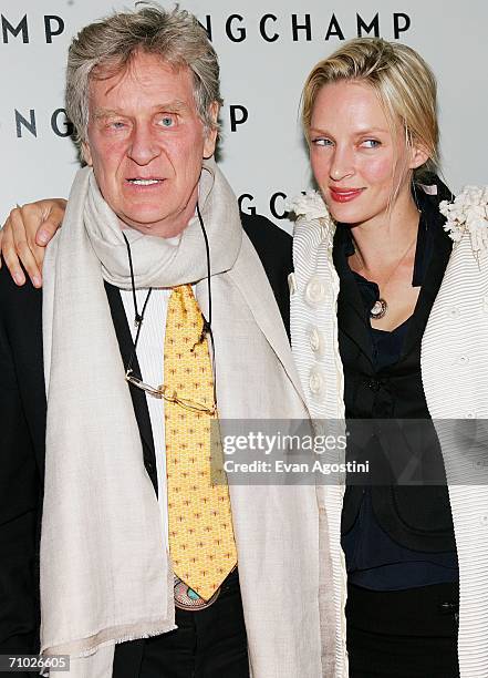 Actress Uma Thurman and her father Robert Thurman attend the grand opening of the Longchamp U.S. Flagship Store in SOHO, May 23. 2006 in New York...