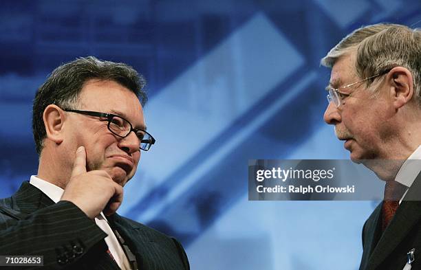 Deutsche Boerse AG Chief Executive Officer Reto Francioni and head of the supervisory board Kurt Viermetz talk during their annual general meeting on...