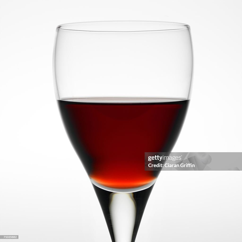 Close-up of red wine in a wineglass