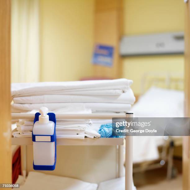 close-up of a hospital cleaning trolley - hospital cart stock pictures, royalty-free photos & images