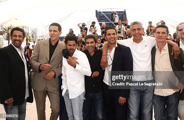 Singer Khaled, actors Sami Bouajila, Jamel Debbouze, director Rachid Bouchareb, actors Roschdy Zem, Samy Naceri and Bernard Blancan attend a...