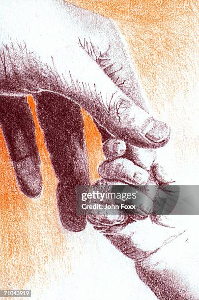 baby grabbing mother's hand - holding hands close up stock illustrations