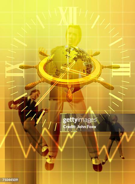 roman clock and line graph with businessman (digitally generated) - people capability digital yellow stock-grafiken, -clipart, -cartoons und -symbole