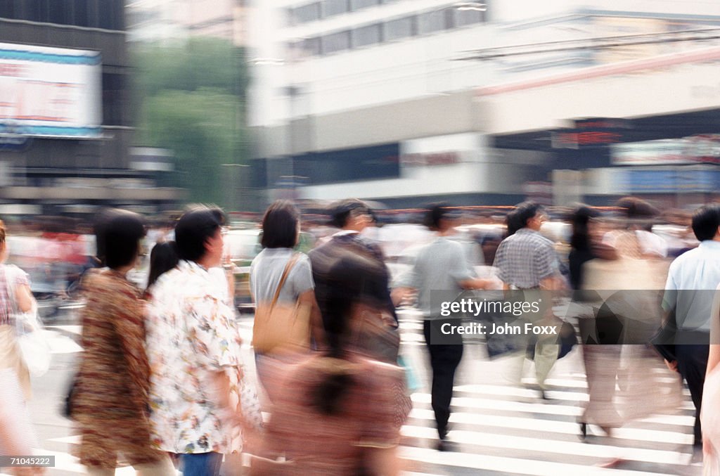 Crowd on pedestrian crossing (blurred motion)