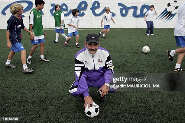 Former Brazilian soccer player Rivelino poses for a picture during a soccer class at the Rivellino Sports Center, in Sao Paulo, Brazil, 10 May 2006....