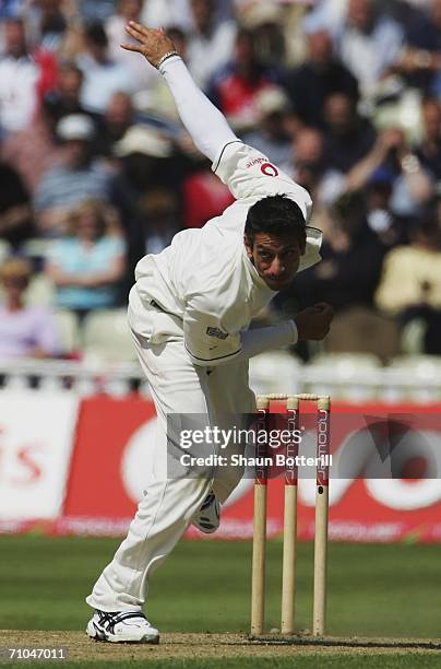 Sajid Mahmood of England in action during the second npower test match between England and Sri Lanka at the Edgbaston Cricket Ground on May 25, 2006...