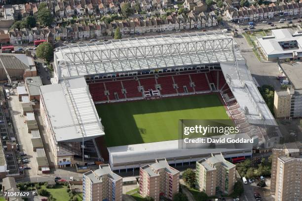 West Ham Football Cub's Boleyn Ground , sits in its East London location in this aerial photo taken on September 9, 2005 above London.