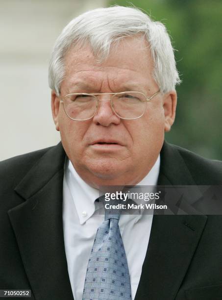 House Speaker Dennis Hastert attends a pre Memorial Day rally on the West Front of the U.S. Capitol building May 25, 2006 in Washington. At the same...