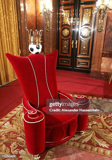 An Illustration of German term "Koenig Fussball" meaning "King Football" is seen at the city hall on May 25, 2006 in Hamburg, Germany. Term "Koenig...