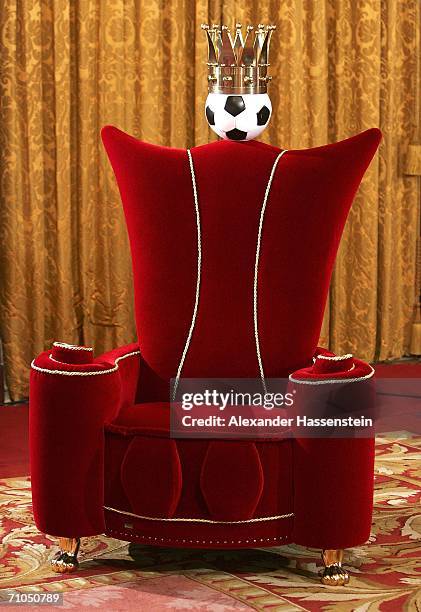 Illustration of German term "Koenig Fussball" meaning "King Football" at the city hall on May 25, 2006 in Hamburg, Germany. Term "Koenig Fussball" is...