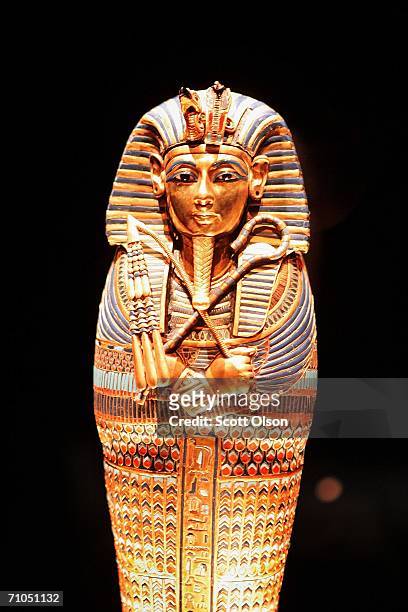 Sarcophagus which contained the mummified liver of Egypt's King Tutankhamun is displayed at the Field Museum on May 25, 2006 in Chicago, Illinois....