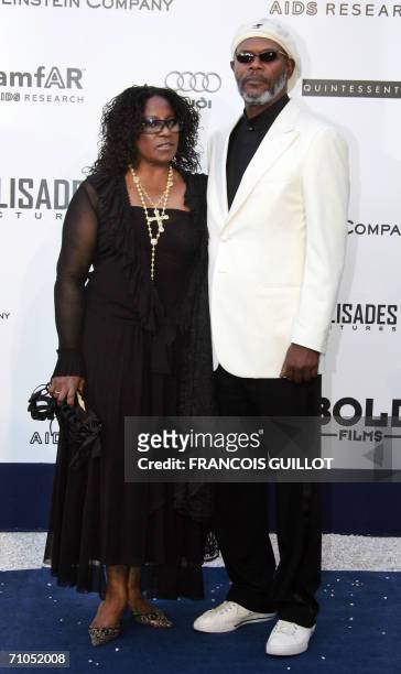 Us actor Samuel L. Jackson and his wife actress LaTanya Richardson arrive to attend the amfAR?s annual "Cinema Against AIDS 2006" event at Le Moulin...