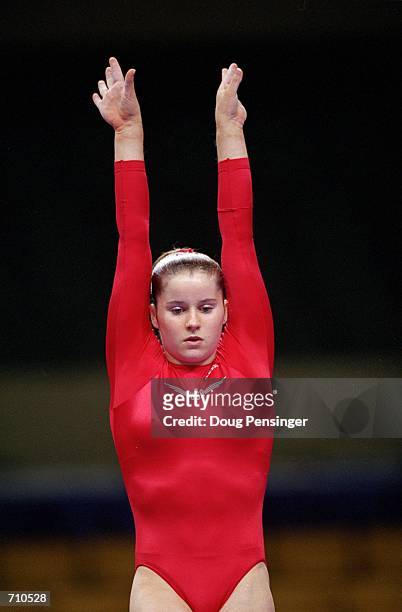 Elise Ray is doing her routine during the U.S. Women's Olympic Gymnastics Trials at the Fleet Center in Boston, Massachusetts.Mandatory Credit: Doug...