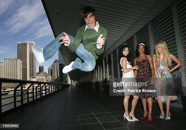 Actors Zac Efron, Vanessa Anne Hudgens, Monique Coleman and Ashley Tisdale attend a photo call for "High School Musical" at the Quay Restaurant on...