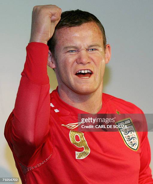 Lifelike waxwork sculpture of Manchester United and England football player Wayne Rooney is seen during a photocall at the Madame Tussauds museum, in...