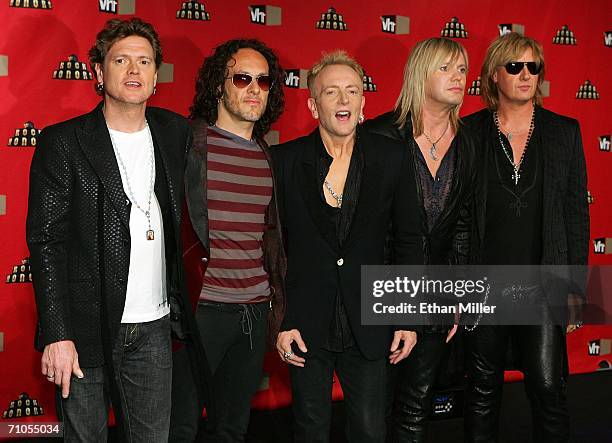 Drummer Rick Allen, guitarist Vivian Campbell, guitarist Phil Collen, bassist Rick Savage and singer Joe Elliott of Def Leppard arrives at the VH1...