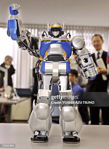 The new humanoid robot "HRP-2m Choromet", which is a downsized model of a well known humanoid robot "HRP-2 Promet", is unveiled in Tokyo at a press...