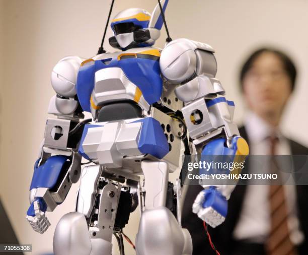 The new humanoid robot "HRP-2m Choromet", which is downsized model of a well known humanoid robot "HRP-2 Promet", is unveiled in Tokyo at a press...