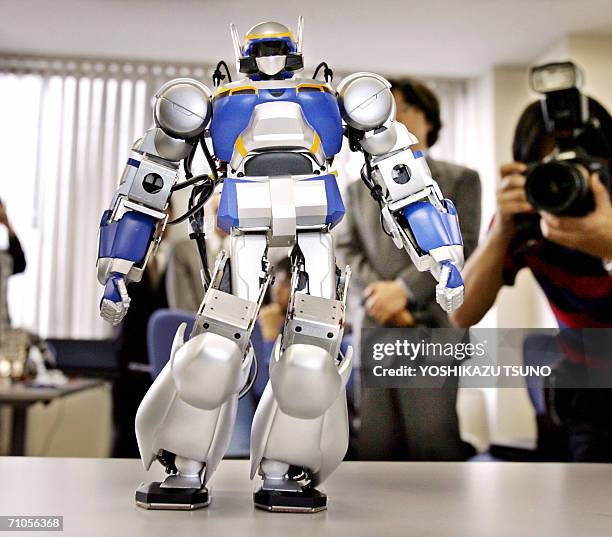The new humanoid robot "HRP-2m Choromet", which is downsized model of well known humanoid robot "HRP-2 Promet", is unveiled in Tokyo at a press...