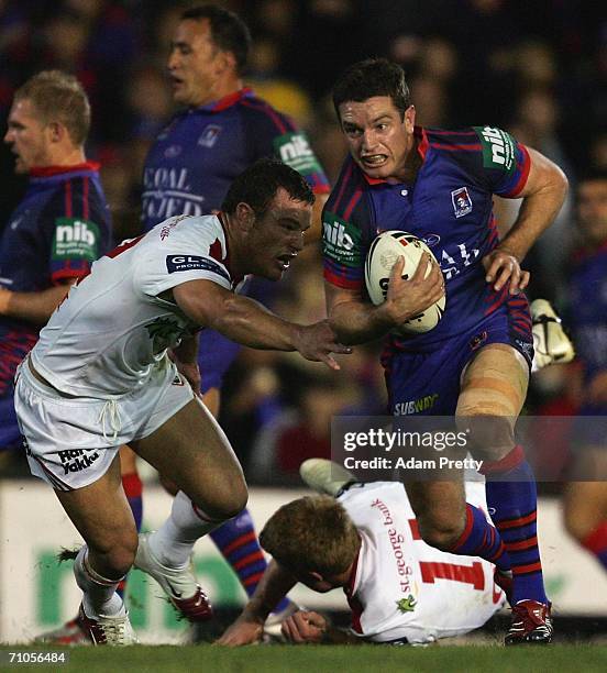 Danny Buderus of the Knights runs during the round 12 NRL match between the Newcastle Knights and the St George Illawarra Dragons at Energy Australia...