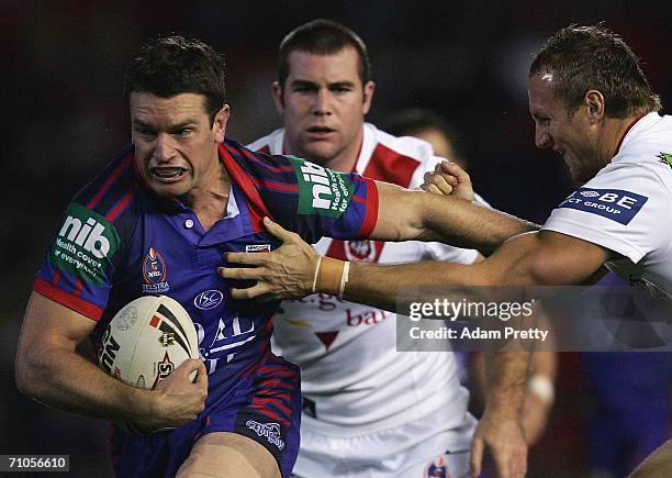 Danny Buderus of the Knights runs during the round 12 NRL match between the Newcastle Knights and the St George Illawarra Dragons at Energy Australia...