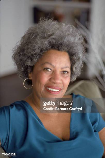 Portrait of American author Toni Morrison at home, 1980s.