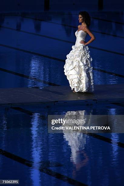Model presents a creation by Bulgarian designer Alya Milusheva in the open air fashion show in Sofia, 26 May 2006. AFP PHOTO / VALENTINA PETROVA