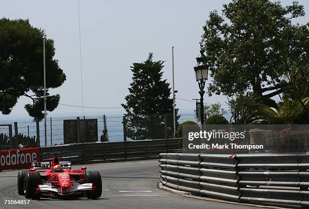 Felipe Massa of Brazil and Ferrari enters Casino Square during the warm up session before qualifying for the Monaco Formula One Grand Prix at the...