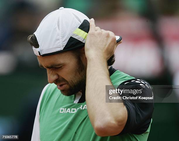 Nicolas Kiefer of Germany looks dejected during the match against Ivan Ljubicic of Croatia he lost 4:6 and 4:6 in the final during Day 7 of the ARAG...