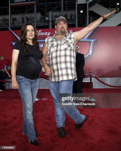 Larry the Cable Guy , voice of Mater, and his wife Cara Whitney attend the world premiere screening of the Disney and PIXAR movie "Cars" at Lowe's...