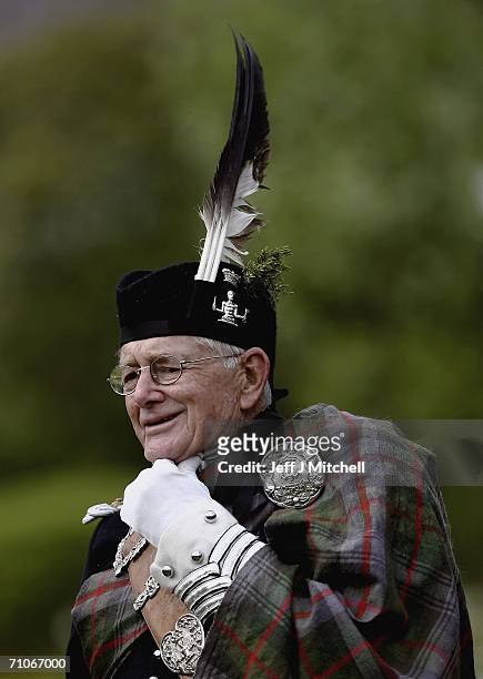 John Murray, 11th Duke of Atholl looks on during the Atholl Highlanders parade at Blair Atholl Castle on May 27, 2006 Blair Atholl in Scotland.New...
