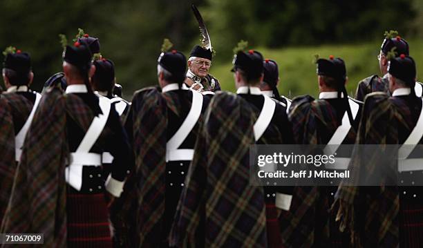 John Murray, 11th Duke of Atholl looks on during the Atholl Highlanders parade at Blair Atholl Castle on May 27, 2006 Blair Atholl in Scotland.New...