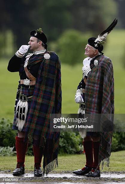 John Murray 11th Duke of Atholl looks on during the Atholl Highlanders parade at Blair Atholl Castle on May 27, 2006 Blair Atholl in Scotland.New...