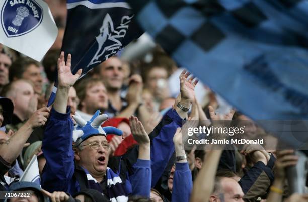 Sale Fans celebrate their team's victory during the Guinness Premiership Final between Sale Sharks and Leicester Tigers at Twickenham on May 27, 2006...