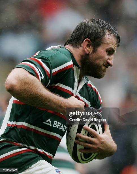 George Chuter of Leicester charges upfield during the Guinness Premiership Final between Sale Sharks and Leicester Tigers at Twickenham on May 27,...