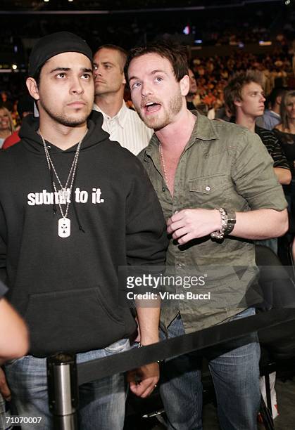 Actors Chris Masterson and Wilmer Valderrama attend the Ultimate Fighting Championship 60: Hughes vs. Gracie at Staples Center on May 27, 2006 in Los...