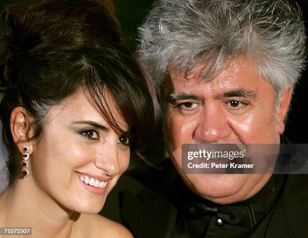 Actress Penelope Cruz who won best performance by an actress for "Volver" and Director Pedro Almodovar who won the Palme d'Or Award for the movie...