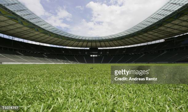 View of the pitch of the Olympic Stadium seen on May 29, 2006 in Berlin, Germany. The World Cup taking place in Germany from June 9 to July 9, 2006....