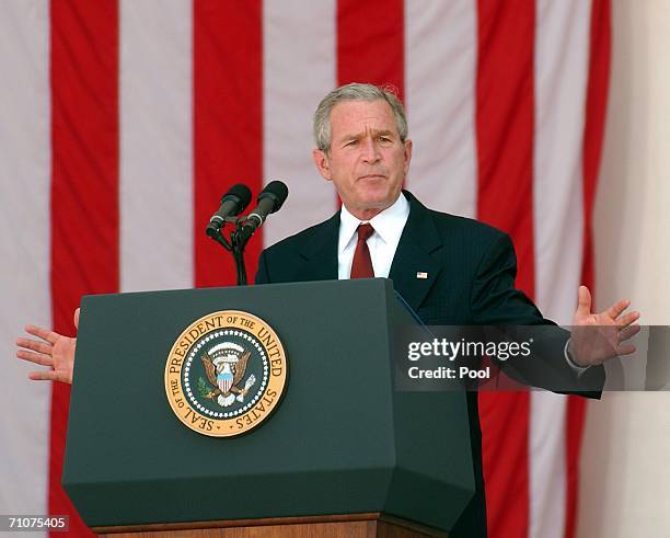 United States President George W. Bush makes remarks at the annual Arlington National Cemetery Memorial Day Commemoration at Arlington National...